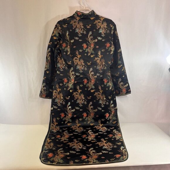 Yi Fang Asian Cheongsam Dress Women Black Embroidered Dragon Peacock Side Slit - Picture 4 of 14